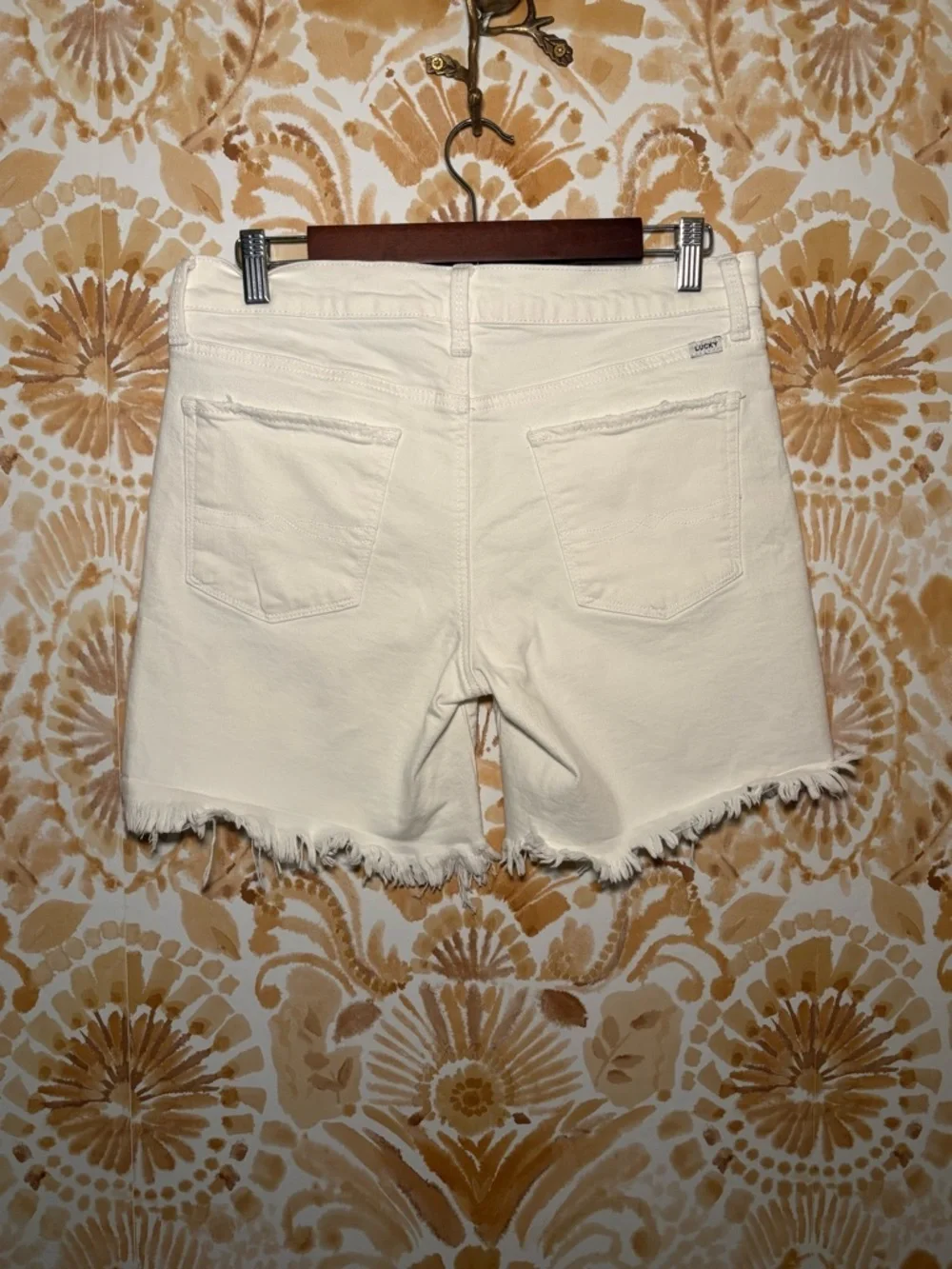 Lucky Brand White Frayed Denim Shorts | Mid Rise Cutoff Jean Shorts | Summer Cas